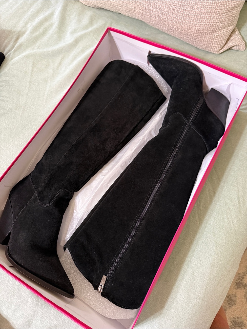 Vince Camuto Black Suede Knee-High Heeled Boots